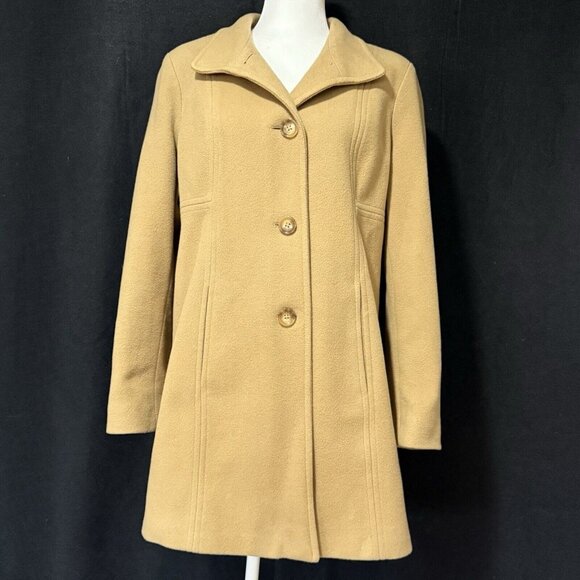Anne Klein Womens Wool Blend Camel Coat With Button Closure Size L - Picture 1 of 16
